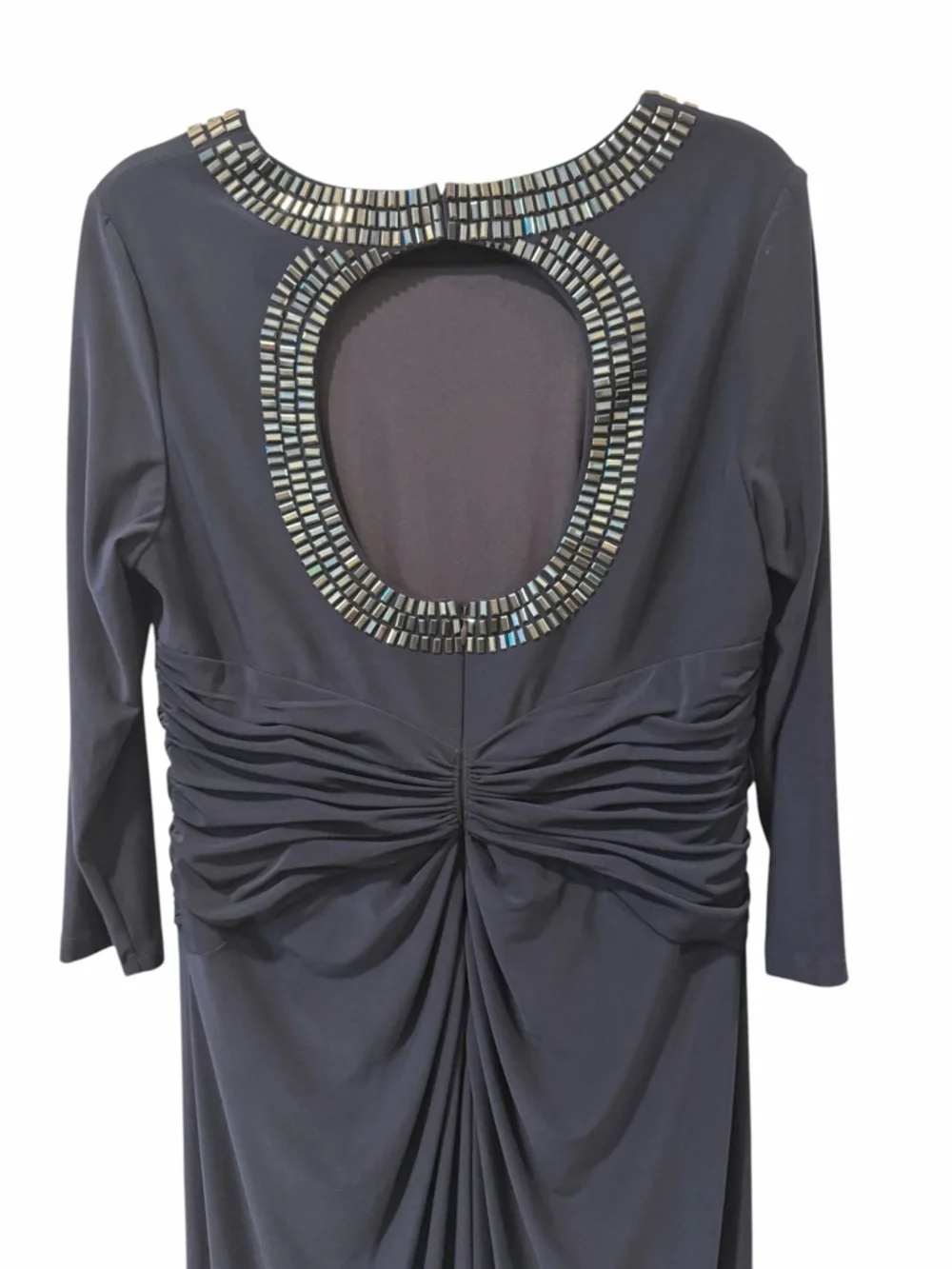 Adrianna Papell Navy Beaded Embellished Neck Gown Twist Waist Keyhole Back 14 - Picture 12 of 16